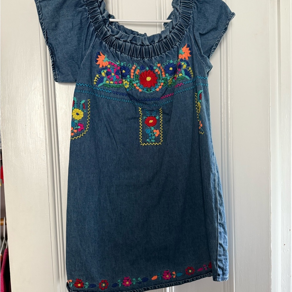 Signature8 Blue Kids Dress with Colorful Embroidery